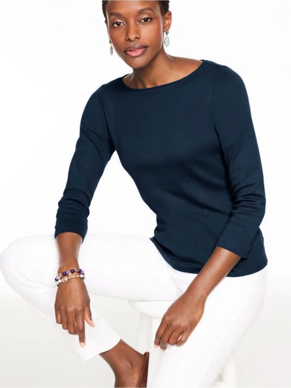 Talbots Women’s Black  cotton  3/4 Sleeve Top